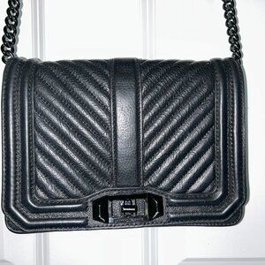 Rebecca Minkoff Chevron Quilted Small Love Leather Crossbody Bag in Black
